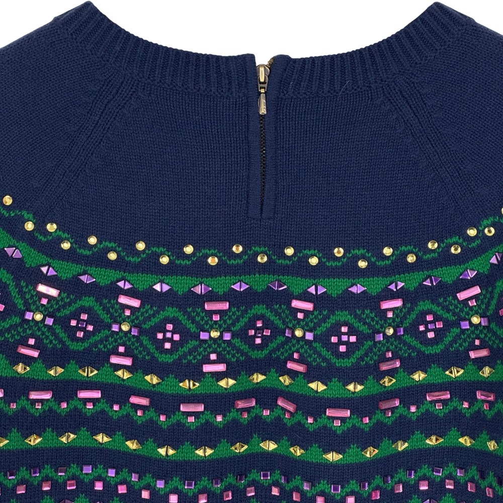 Talbots‎ Petites Navy Blue Embellished Fair Isle Lambswool Blend Sweater SP - Picture 5 of 8